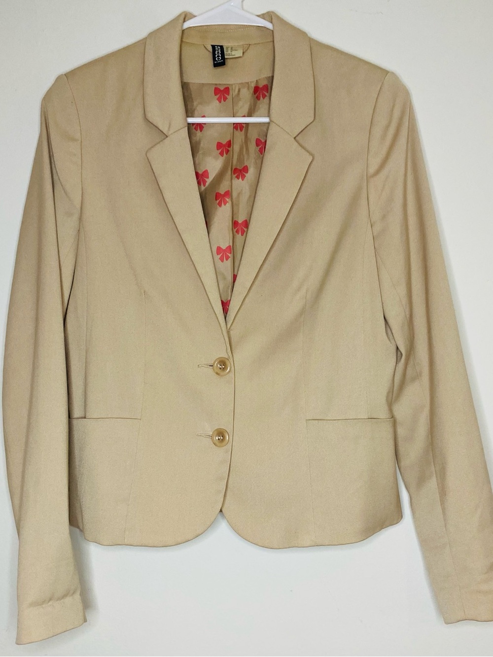H&M Beige Women's Blazer with Bow-Print Lining